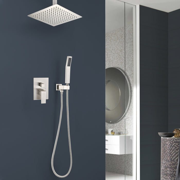 1-Spray Patterns 16 in. Ceiling Mount Dual Fixed and Handheld Shower Head 2.5 GPM