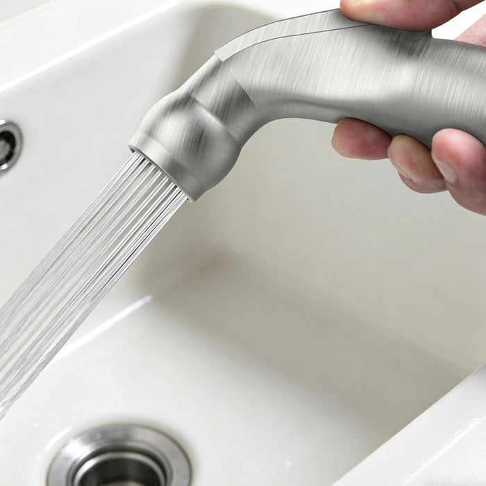 Two-Handle Kitchen Faucet with Pull-Out Side Sprayer, 360 Swivel 304 Stainless steel in Brushed Nickel