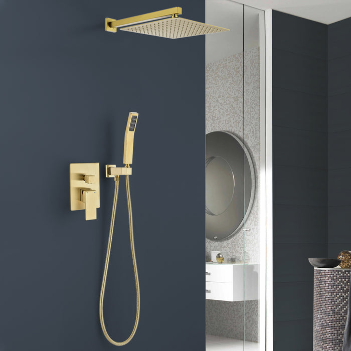 1-Spray Patterns 12 in. Wall Mount Dual Fixed and Handheld Shower Head 1.8 GPM in Brushed Gold