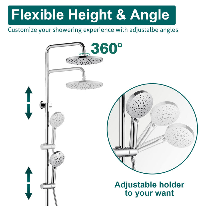 Topcraft Wall-Mounted 10-Inch Rain Shower System with Handheld Faucet