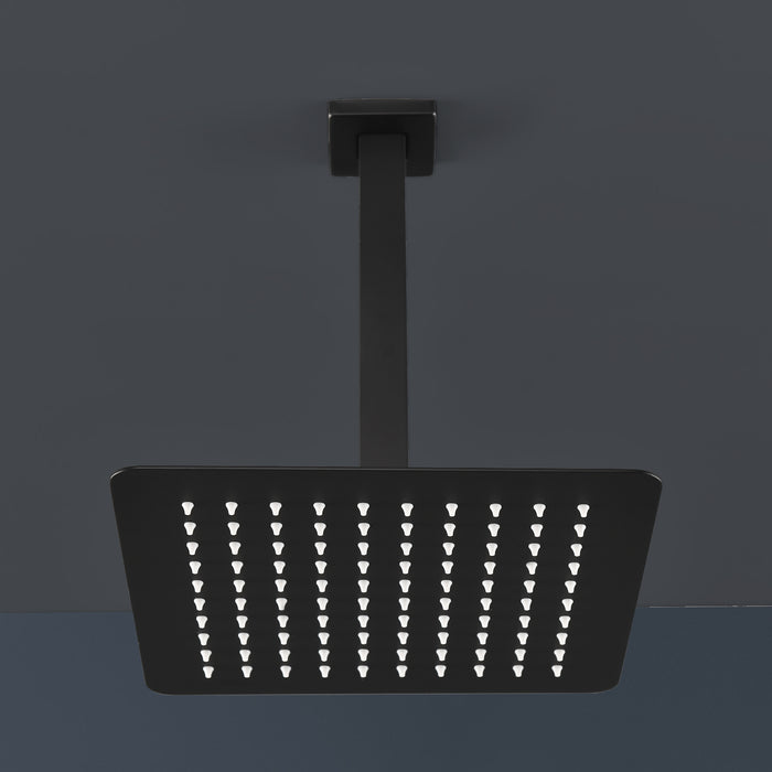 1-Spray Patterns with 2.5 GPM 9.84 in. Ceiling Mount Fixed Shower Head with Shower Arm in Matte Black