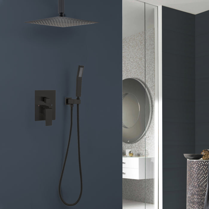 1-Spray Patterns 10 in. Ceiling Mount Dual Fixed and Handheld Shower Head 2.5 GPM in Matte Black
