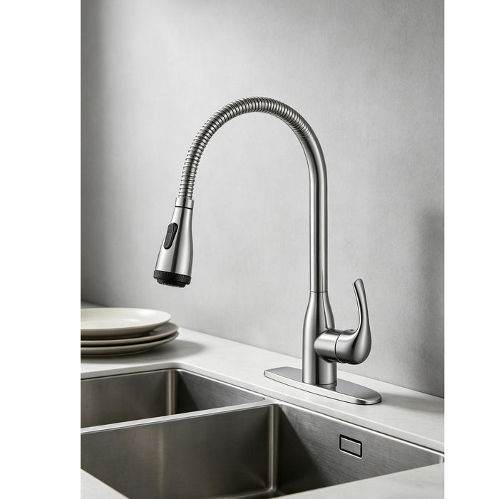 Single Handle High Arc Pull Down Sprayer Kitchen Sink Faucet with 4 Spraying Modes