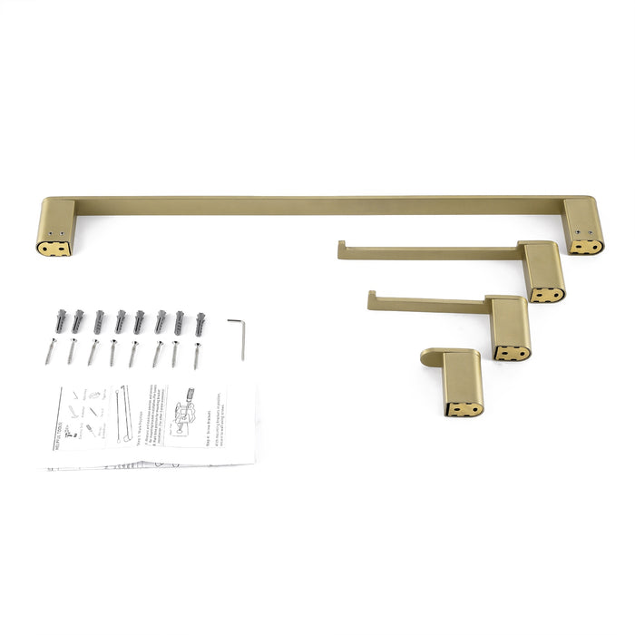 23.6 in. Wall Mounted Bath Accessory Set with Towel Bar, Hook, Roll Paper Holder, and Hand Tower Holder in Brushed Gold