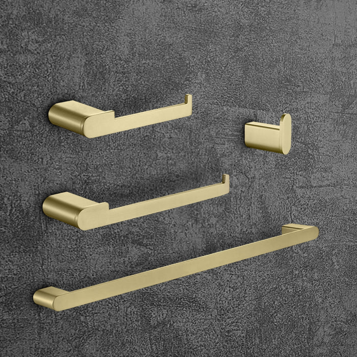 23.6 in. Wall Mounted Bath Accessory Set with Towel Bar, Hook, Roll Paper Holder, and Hand Tower Holder in Brushed Gold
