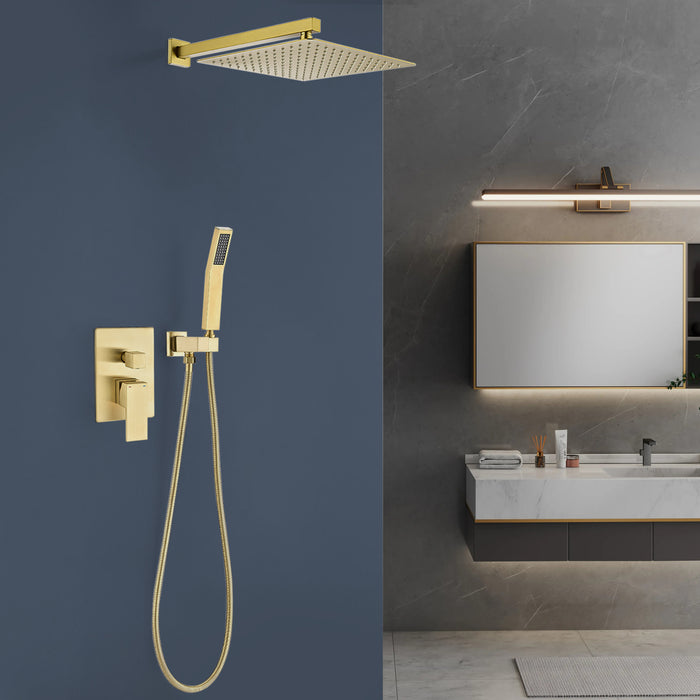1-Spray Patterns 12 in. Wall Mount Dual Fixed and Handheld Shower Head 1.8 GPM in Brushed Gold