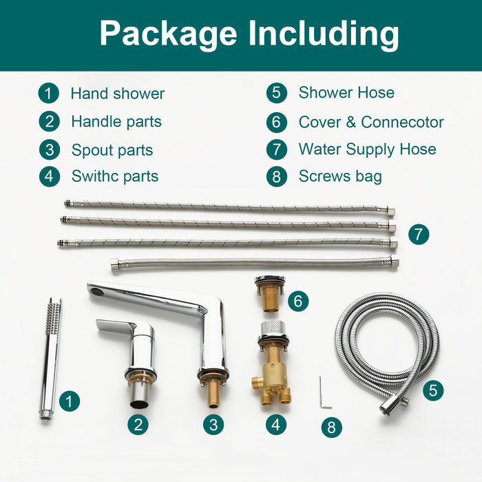 Topcraft Deck-Mounted 4-Hole Bathtub Filler Faucet with Handheld Shower