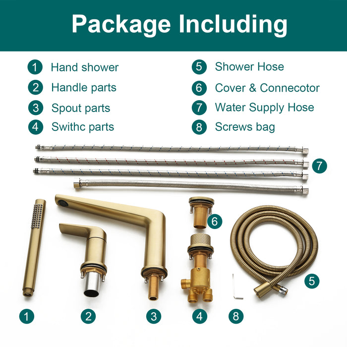 Topcraft Deck-Mounted 4-Hole Bathtub Filler Faucet with Handheld Shower
