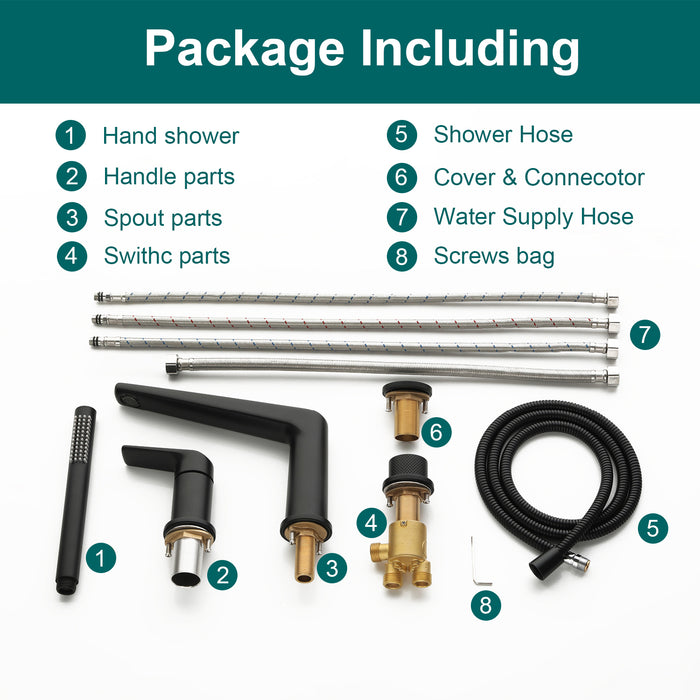 Topcraft Deck-Mounted 4-Hole Bathtub Filler Faucet with Handheld Shower