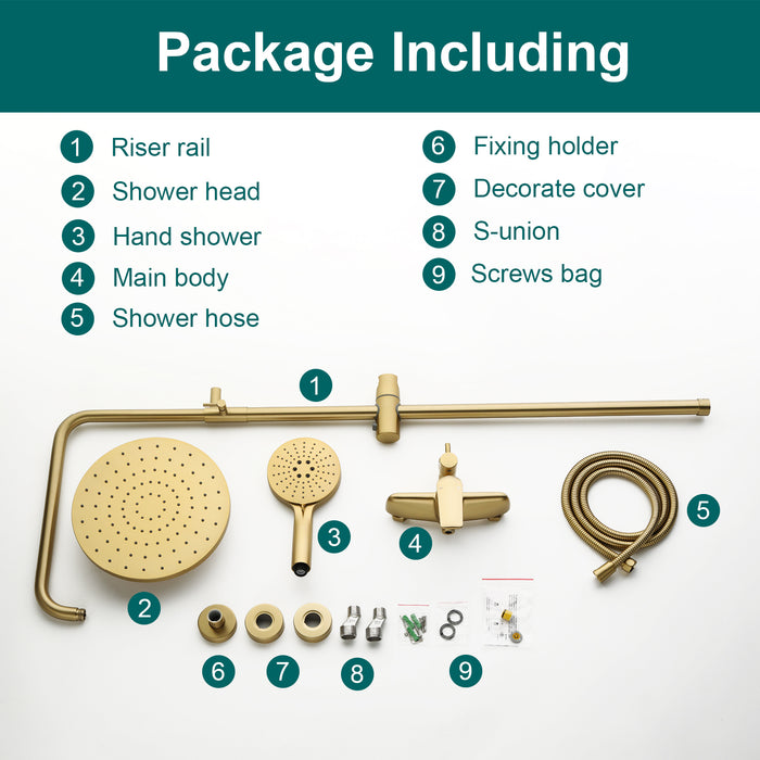 Topcraft Wall-Mounted 10-Inch Rain Shower System with Handheld Faucet