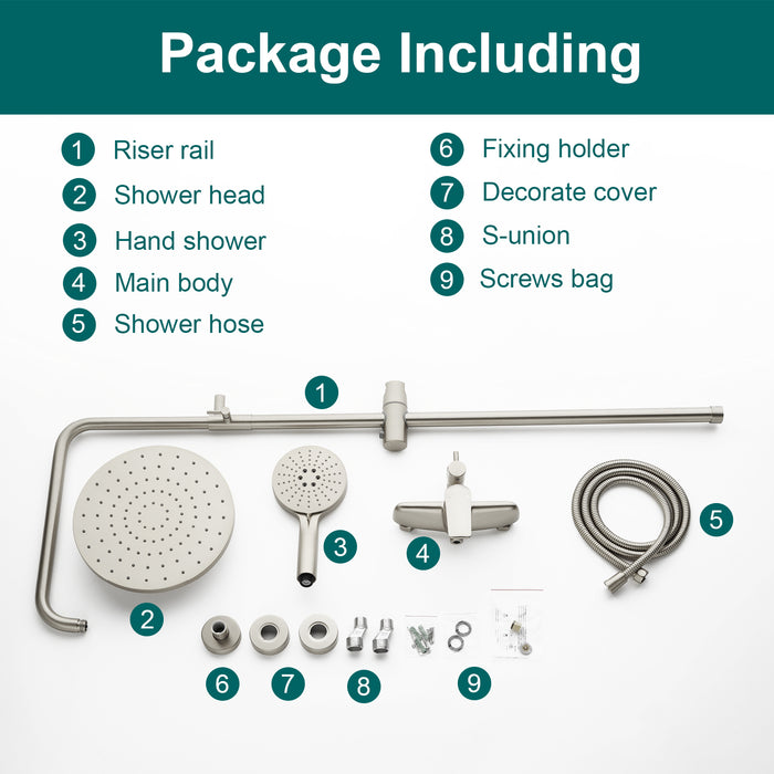Topcraft Wall-Mounted 10-Inch Rain Shower System with Handheld Faucet
