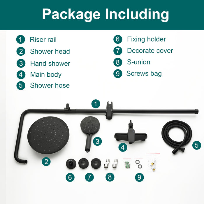 Topcraft Wall-Mounted 10-Inch Rain Shower System with Handheld Faucet
