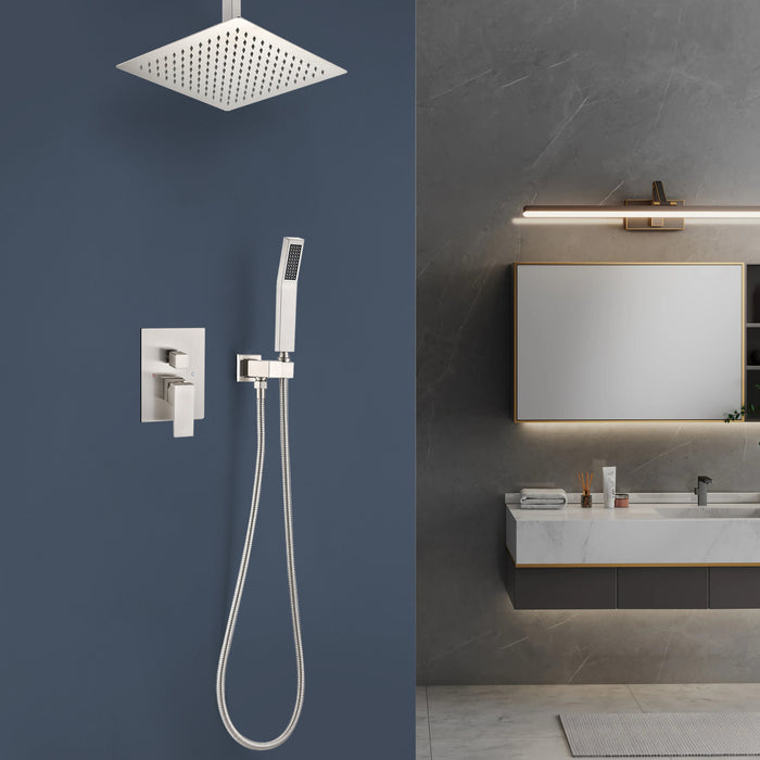 1-Spray Patterns 16 in. Ceiling Mount Dual Fixed and Handheld Shower Head 2.5 GPM