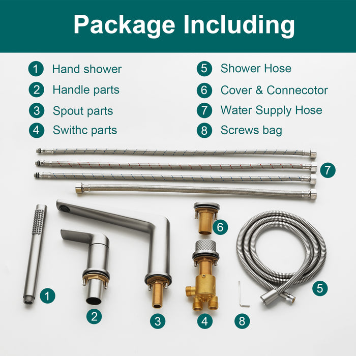 Topcraft Deck-Mounted 4-Hole Bathtub Filler Faucet with Handheld Shower