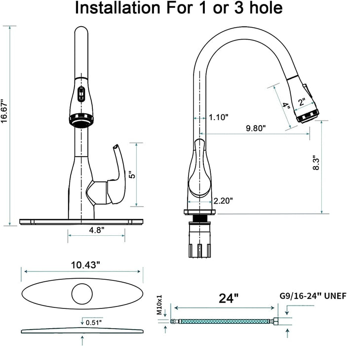 Single Handle High Arc Pull Down Sprayer Kitchen Sink Faucet with 4 Spraying Modes