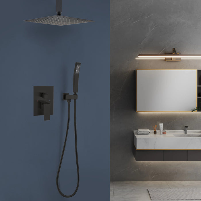 1-Spray Patterns 10 in. Ceiling Mount Dual Fixed and Handheld Shower Head 2.5 GPM in Matte Black