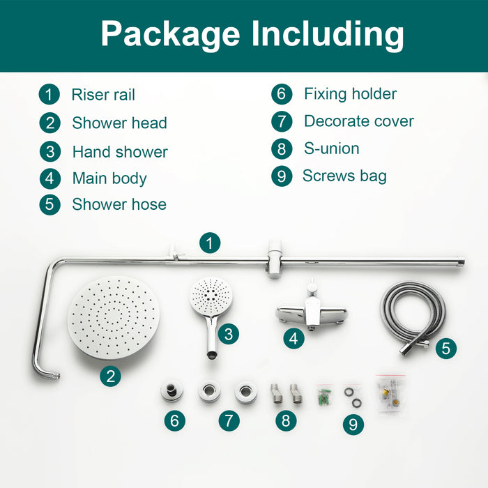 Topcraft Wall-Mounted 10-Inch Rain Shower System with Handheld Faucet