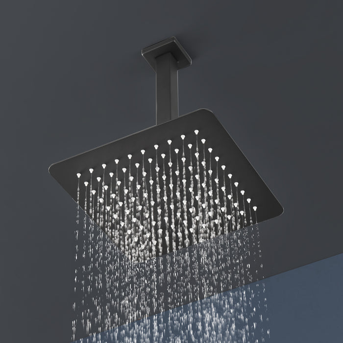 1-Spray Patterns with 2.5 GPM 9.84 in. Ceiling Mount Fixed Shower Head with Shower Arm in Matte Black