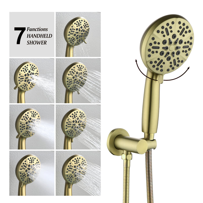 TopCraft Single-Handle Roman Tub Faucet Wall Mount Bathtub Faucet with Hand Shower in Brass and SUS304 Mixed