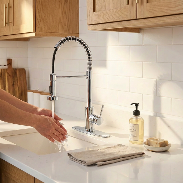 Kitchen Faucet with Pull Down Sprayer Industrial Single Handle Single Hole Faucet for Farmhouse
