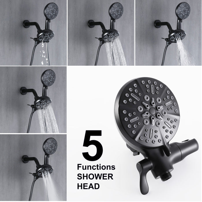 5-Spray Patterns 4.72 in. Round Wall Mount Shower Heads with Built-In  with Single Handle Handheld Shower Faucet Rainfall Shower System