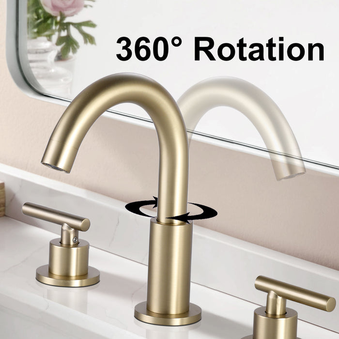 Elegant 8 in. Widespread Bathroom Faucet 2-Handle Brass Mid-Arc Sink Faucet with 360-Degree Rotatable Spout
