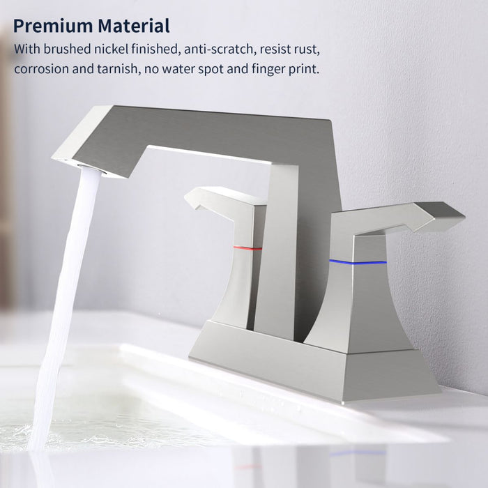 2-Handle Heavy Duty Bathroom Faucet with Drain and Supply Kits, Modern Style Lavatory Deck Mounted Faucet