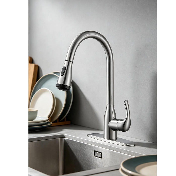 Single Handle High Arc Pull Down Sprayer Kitchen Sink Faucet with 4 Spraying Modes
