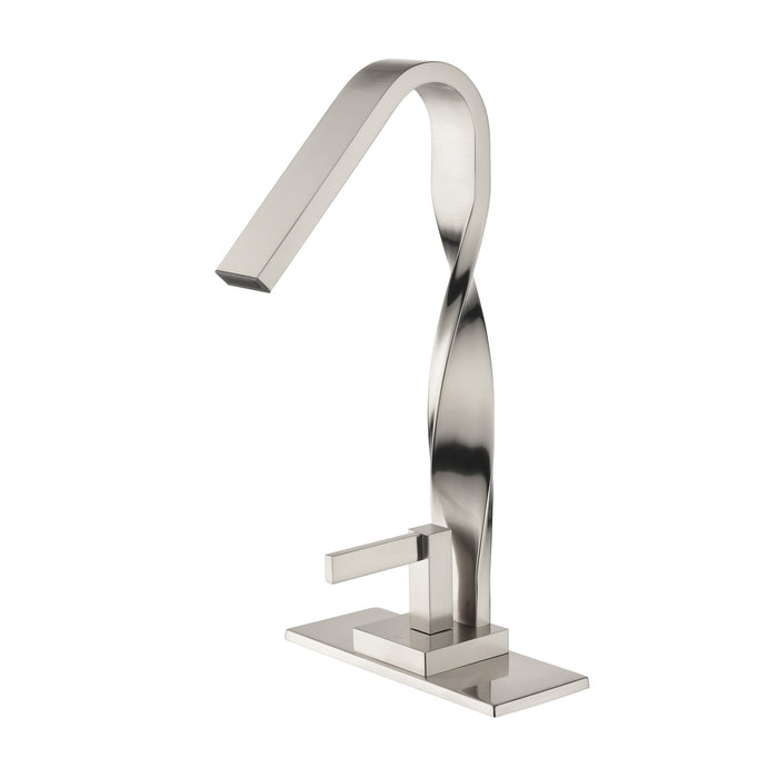 TopCraft Spiral Single Hole Single Lever Modern Bathroom Sink Faucet Solid Brass in Brushed Nickel