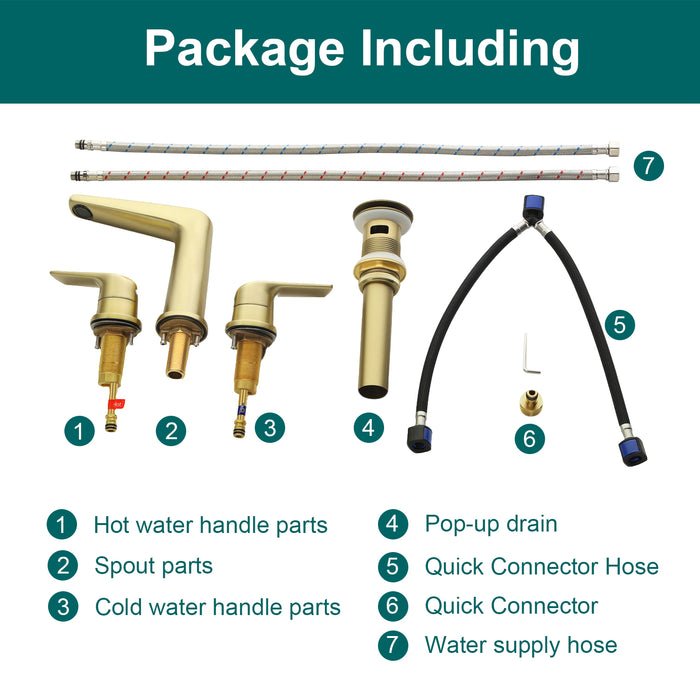 Topcraft Dual-Handle Wide-Spout Bathroom Faucet with Pop-Up Drain