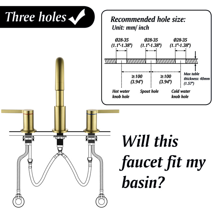 8" Solid Brass Widespread Sink Faucet 2-Handle 3-Hole Bathroom Faucet with 360-Degree Rotatable Water Spout