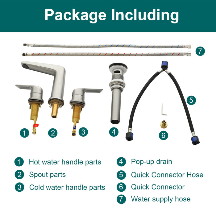 Topcraft Dual-Handle Wide-Spout Bathroom Faucet with Pop-Up Drain