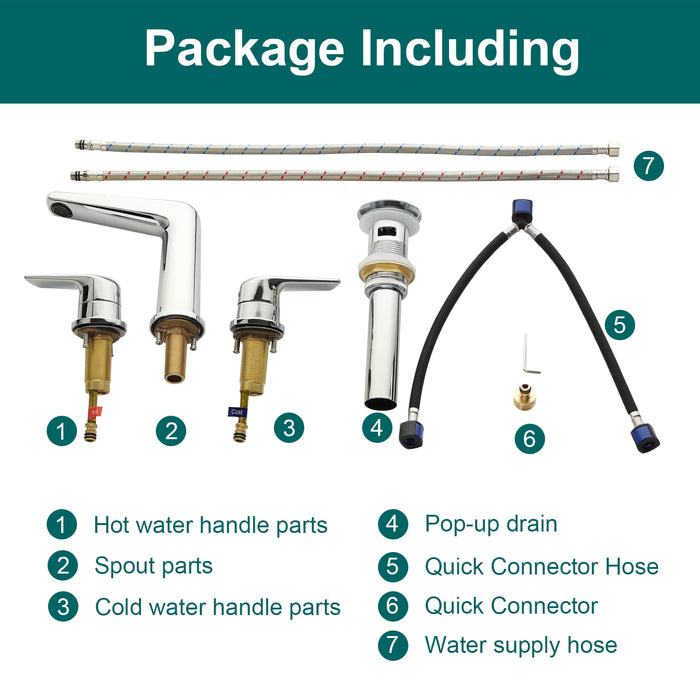 Topcraft Dual-Handle Wide-Spout Bathroom Faucet with Pop-Up Drain