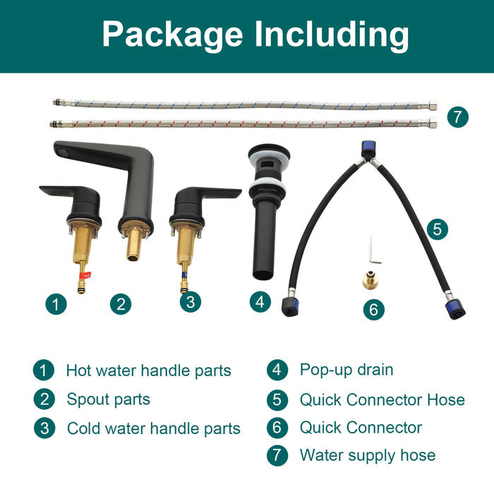 Topcraft Dual-Handle Wide-Spout Bathroom Faucet with Pop-Up Drain