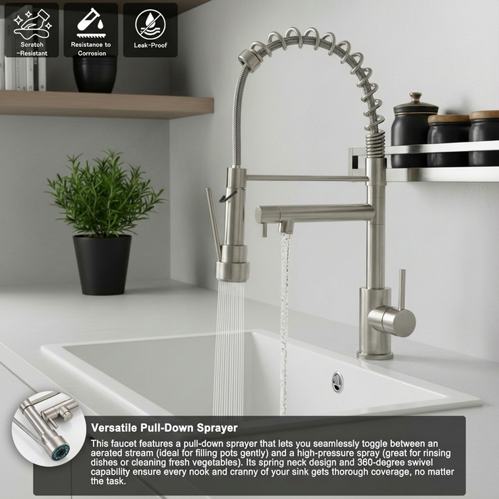 Single Handle Single Hole 2- Function Stainless Steel Kitchen Faucet