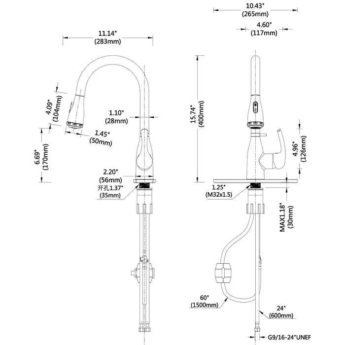 Kitchen Faucet with Pull Down Sprayer and 4 Spraying Modes in Brushed Nickel