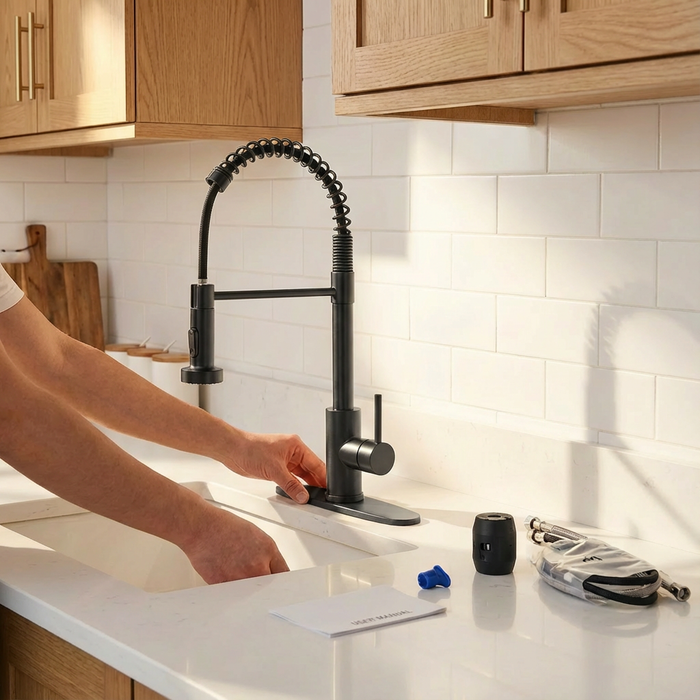 Kitchen Faucet with Pull Down Sprayer Industrial Single Handle Single Hole Faucet for Farmhouse