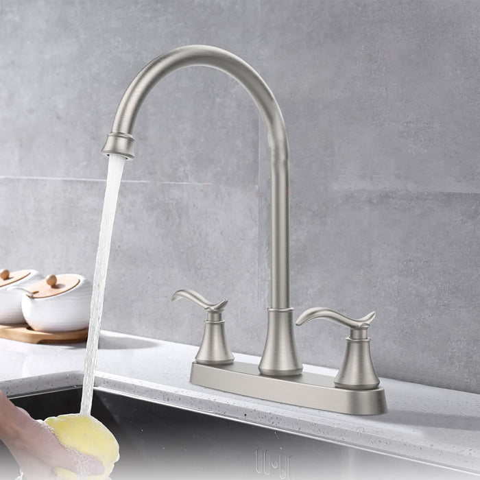 Two Handle High Arc Brushed Nickel Pull Out Kitchen Faucet,Stainless Steel Kitchen Sink Faucets
