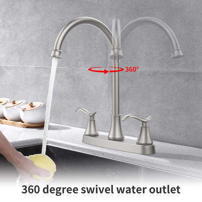 Two Handle High Arc Brushed Nickel Pull Out Kitchen Faucet,Stainless Steel Kitchen Sink Faucets