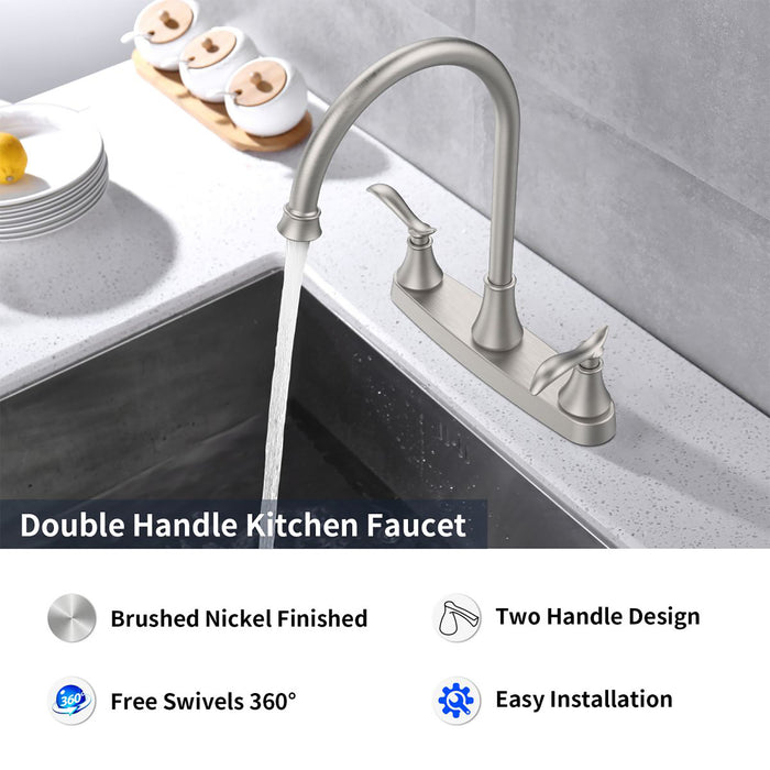 Two Handle High Arc Brushed Nickel Pull Out Kitchen Faucet,Stainless Steel Kitchen Sink Faucets