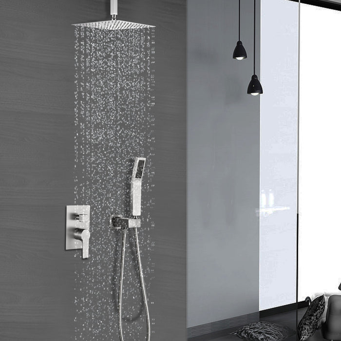 Contemporary 1-Spray 12 in. Ceiling Mount Dual Shower Heads with Handheld Built-In Shower System in Brass and SUS304 Mixed