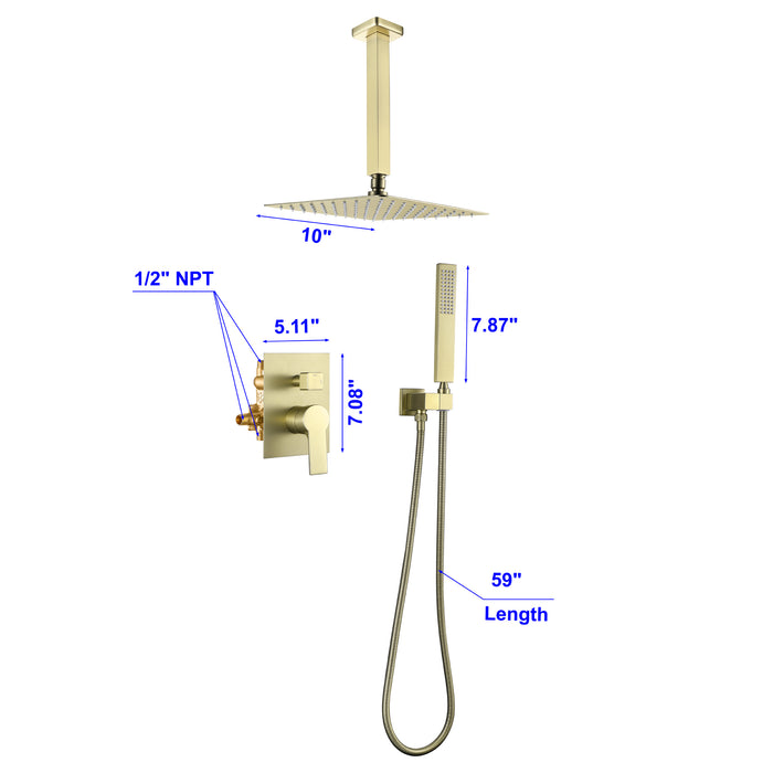 10-in Brushed Gold 1-Spray Built-In Shower System