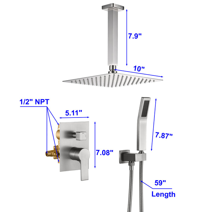 10-in Brushed Nickel 1-Spray Built-In Shower System