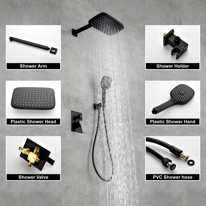 Wall-Mounted Rainfall Shower System with Handheld Showerhead