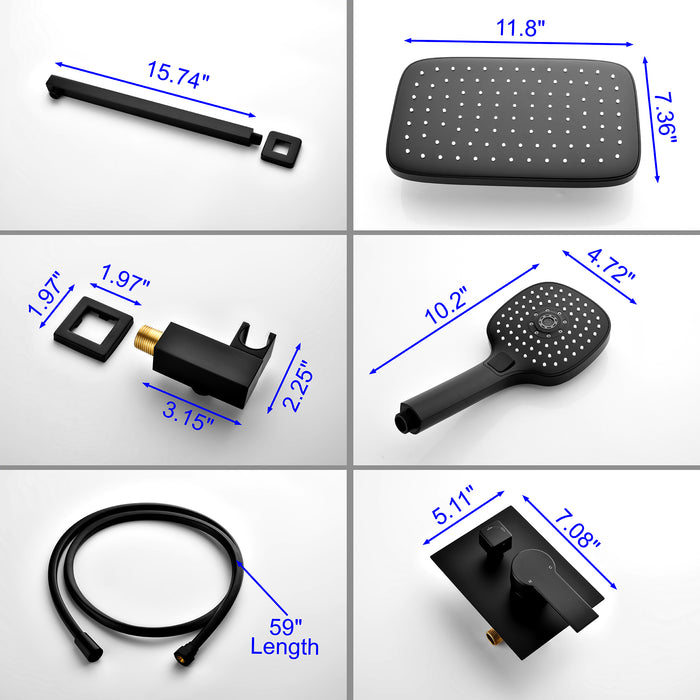 Wall-Mounted Rainfall Shower System with Handheld Showerhead