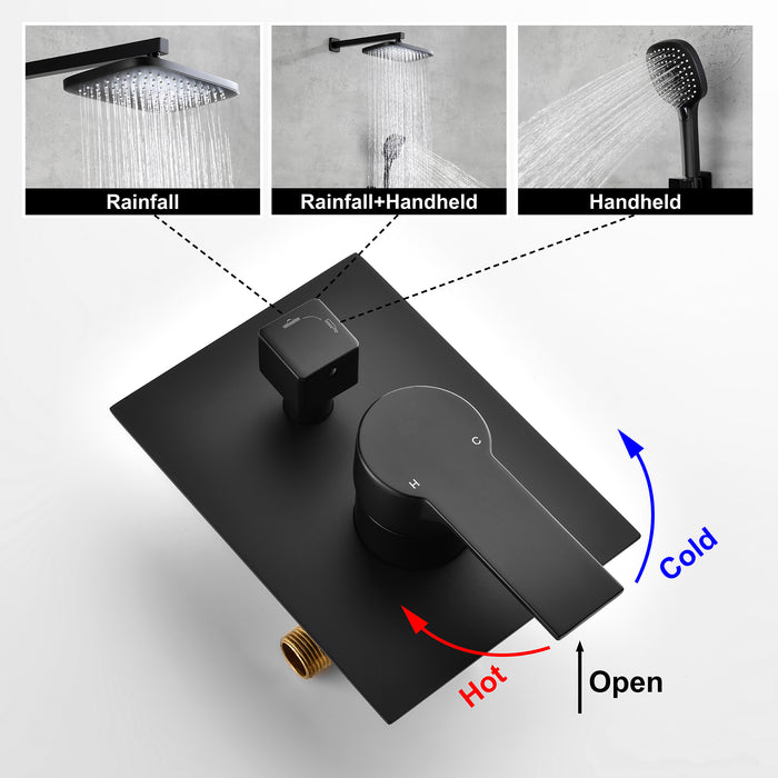 Wall-Mounted Rainfall Shower System with Handheld Showerhead