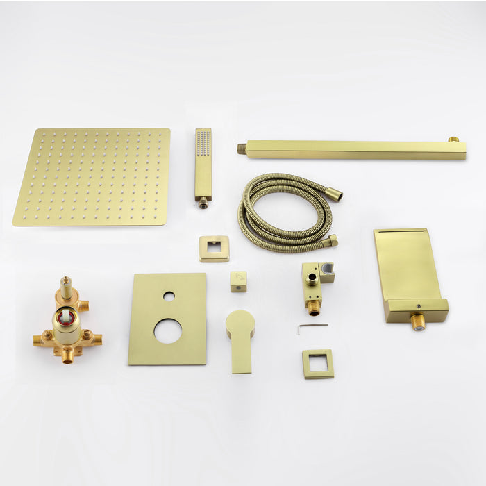 12-in Brushed Gold 1-Spray Built-In Shower System with Faucet
