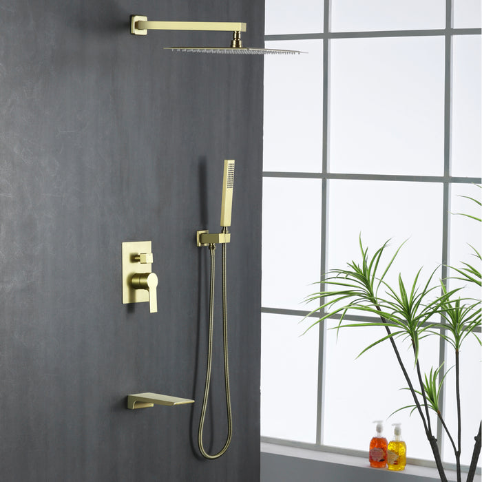 12-in Brushed Gold 1-Spray Built-In Shower System with Faucet