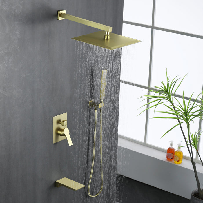 12-in Brushed Gold 1-Spray Built-In Shower System with Faucet