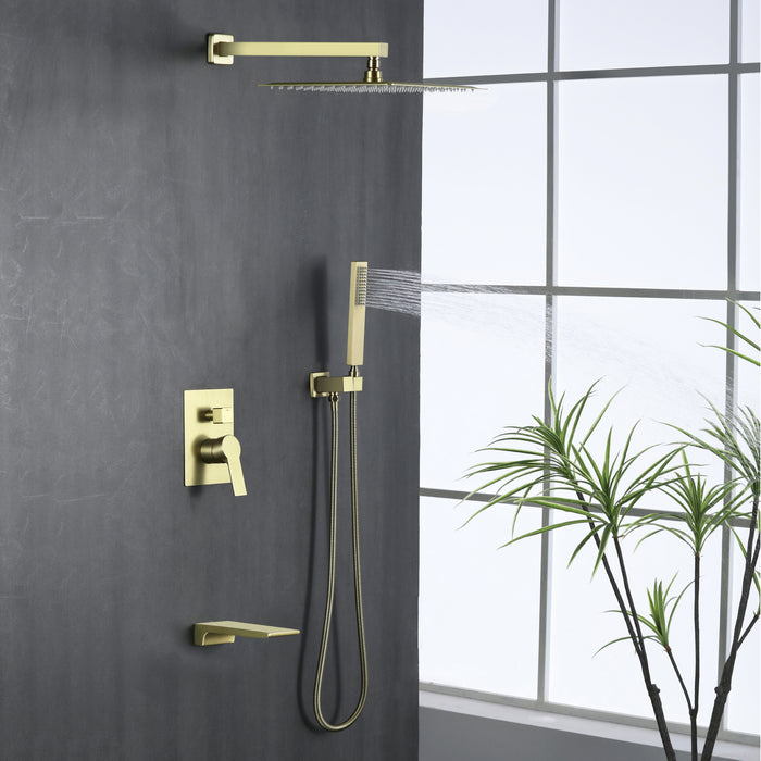 12-in Brushed Gold 1-Spray Built-In Shower System with Faucet